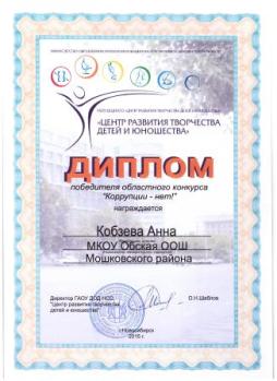 Диплом победителя областного конкурса рисунков "Коррупции – НЕТ!"
